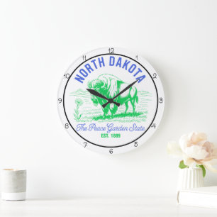 North Dakota Peace Garden State Bison Große Wanduhr