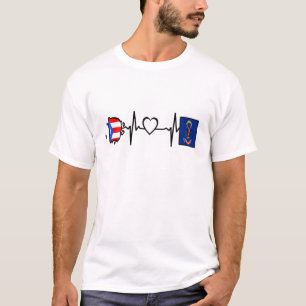 North Dakota Peurto Rico Heartbeat Peurto Rican Fl T-Shirt