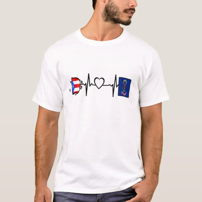 North Dakota Peurto Rico Heartbeat Peurto Rican Fl T-Shirt (Vorderseite)