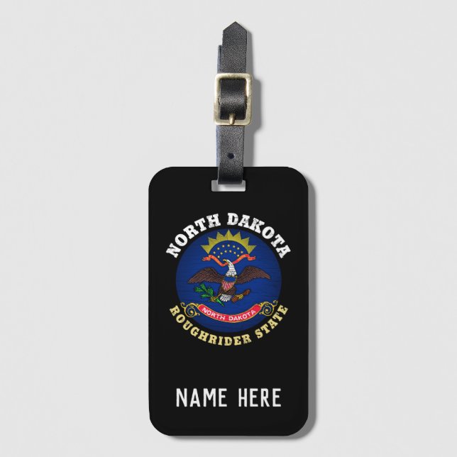 NORTH DAKOTA ROUGHRIDER STAAT FLAG GEPÄCKANHÄNGER (Vorderseite Vertikal)