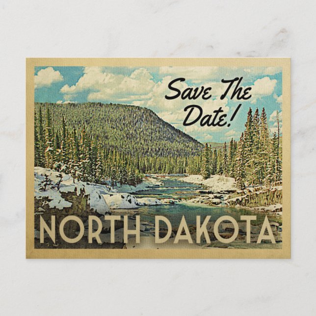 North Dakota Save the Date Mountain River Snow Ankündigungspostkarte (Vorderseite)