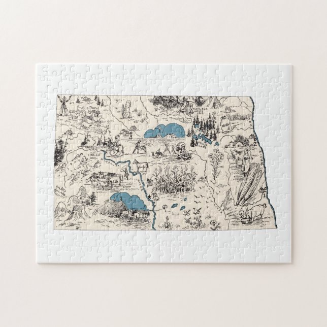 North Dakota Shaped Dakotan Vintage Bildkarte (Horizontal)