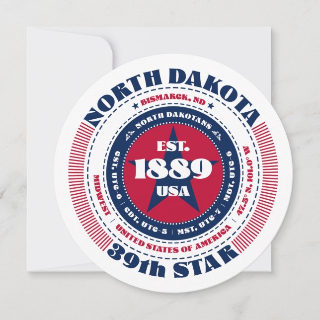 North Dakota Staat Circular Typografy Flat Card (Vorderseite)