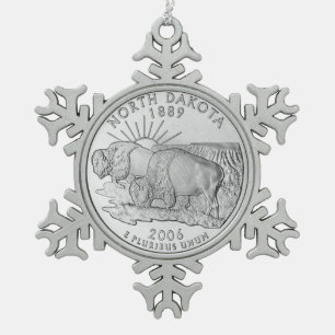 North Dakota Staat Quarter Schneeflocken Zinn-Ornament