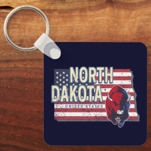 North Dakota Staat United Staaten Retro Map Vintag Schlüsselanhänger