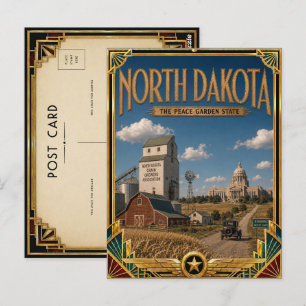 North Dakota Vintage Art Deco Golden Age Postkarte