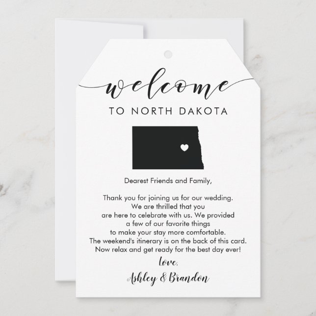 North Dakota Wedding Welcome Tag, Letter Tour (Vorderseite)