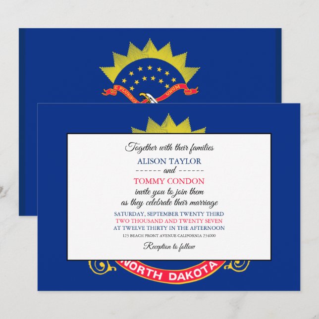 North Dakotan Flag, Fahne North Dakota Wedding Einladung (Vorne/Hinten)