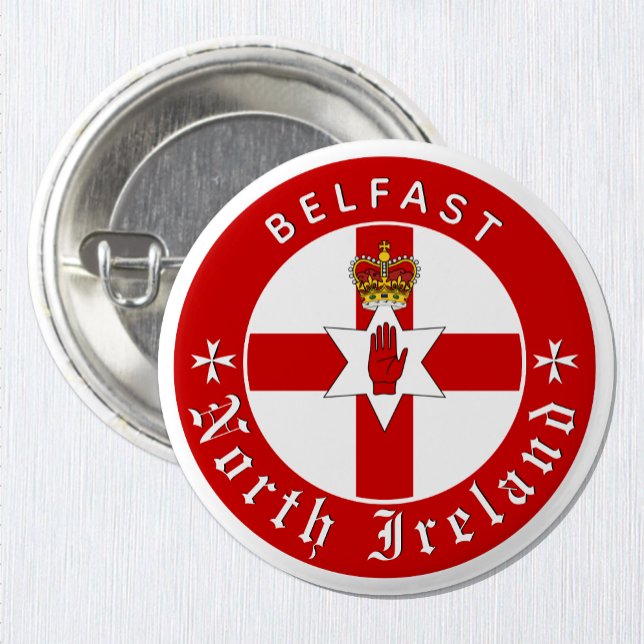 North Ireland Button, Belfast, Irish Ulster Flag Button (North Ireland Button / Flag, City)