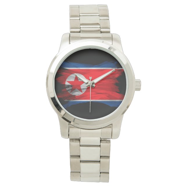 North Korea flag brush stroke, national flag Armbanduhr (Vorderseite)