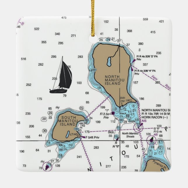 North Manitou Island WI Nautic Chart Keramikornament (Rückseite)