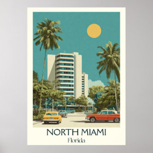 North Miami Florida Vintage Stadt Poster