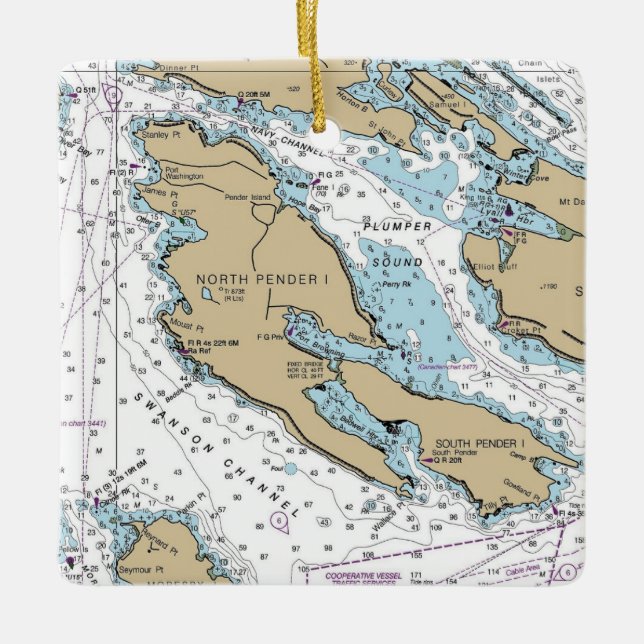 North Pender Island Chart Keramikornament (Vorderseite)