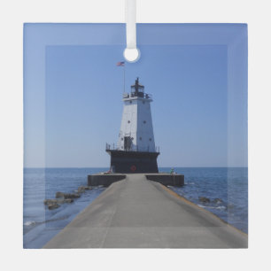 North Pierhead Lighthouse, Ludington, MI Ornament Aus Glas