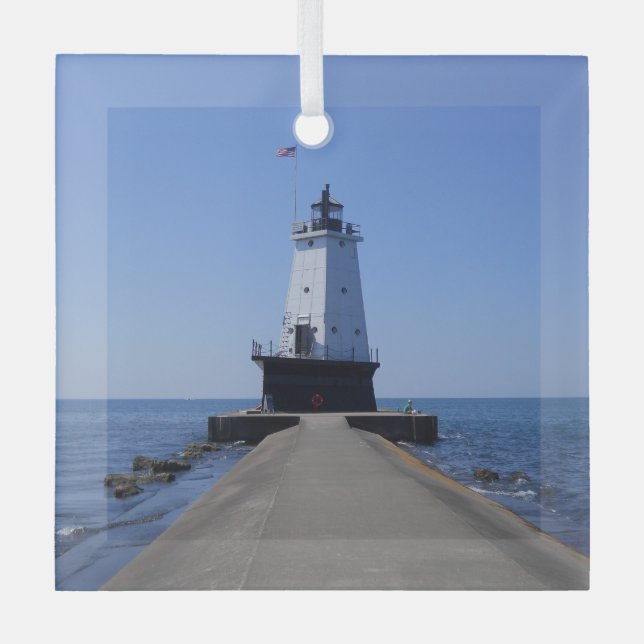 North Pierhead Lighthouse, Ludington, MI Ornament Aus Glas (Vorderseite)