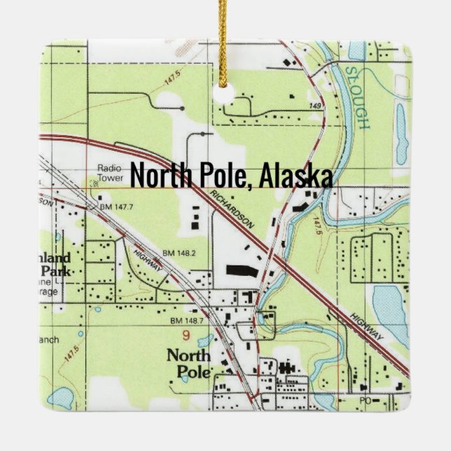 North Pole Alaska Map Keramikornament (Rückseite)
