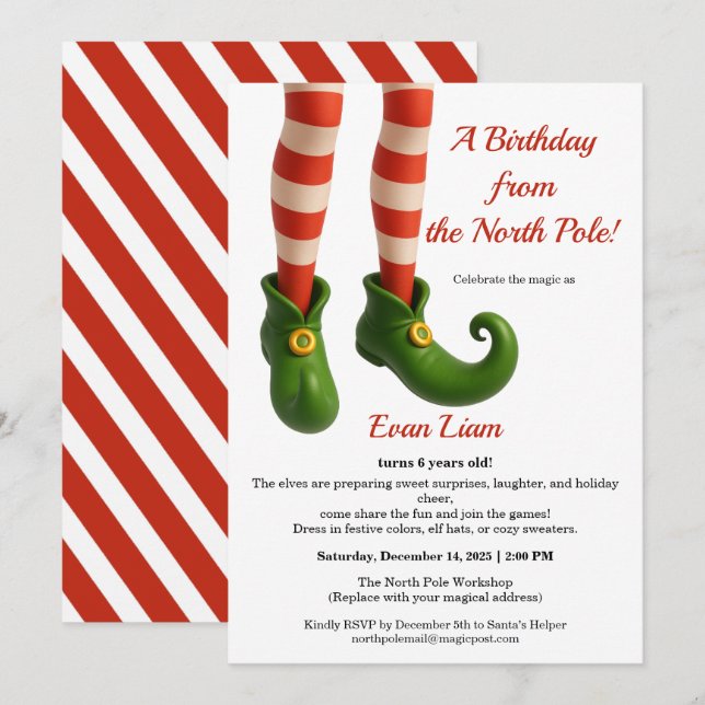 North Pole Birthday Magic | Enchanted Elf Einladung (Vorne/Hinten)