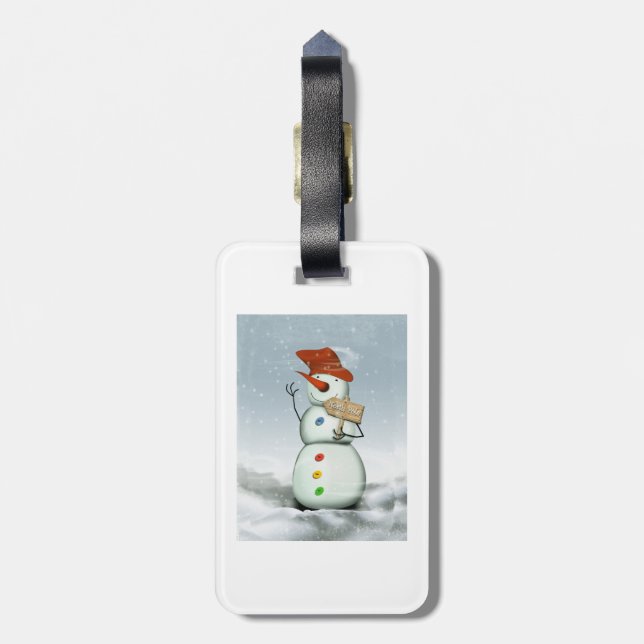 North Pole Bound Snowman Gepäckanhänger (Rückseite vertikal)