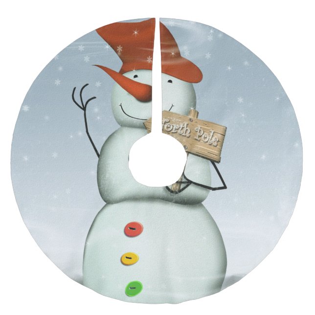 North Pole Bound Snowman Polyester Weihnachtsbaumdecke (Vorderseite)