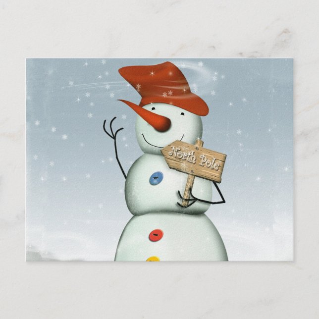 North Pole Bound Snowman Postkarte (Vorderseite)