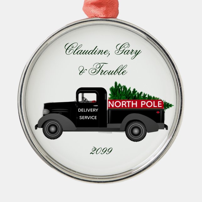 North Pole Delivery Truck - Premium Round Ornament Aus Metall (Vorne)