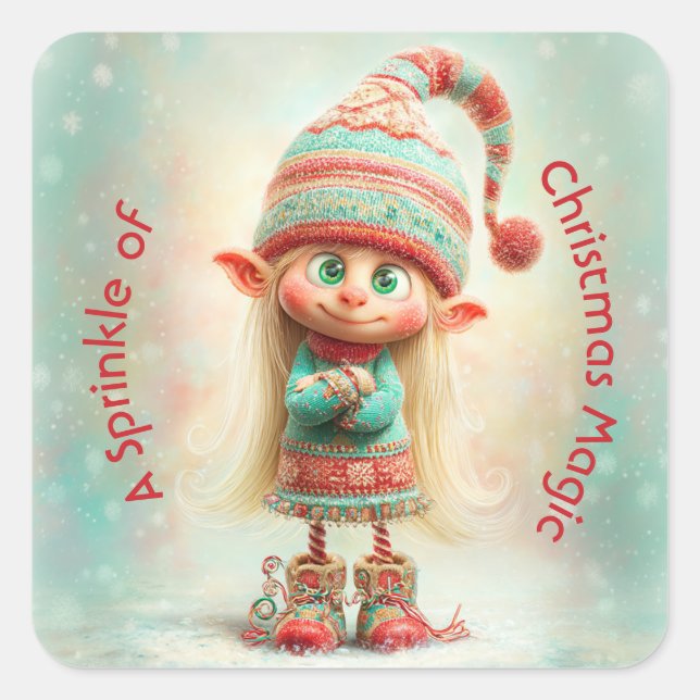 North Pole Elf Celebration | Christmas Magic Quadratischer Aufkleber (Vorderseite)