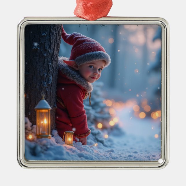 North pole Elf in the winter Ornament Aus Metall (Vorne)