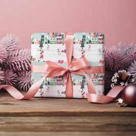 North Pole Elf Workshop Santa Claus Pink Village Geschenkpapier