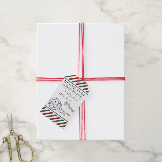 North Pole Express Christmas Air Mail Personalisie Geschenkanhänger (Mit Garn)