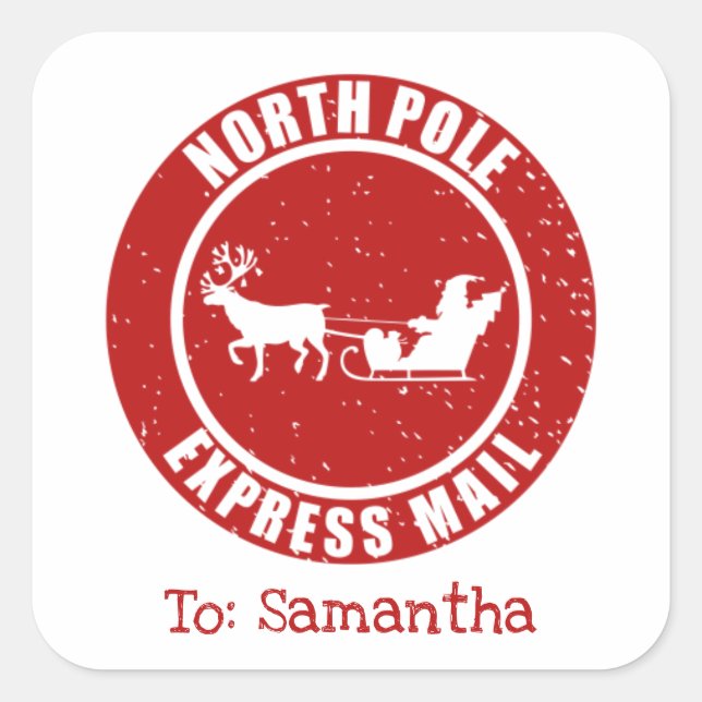 North Pole Express Mail Geschenke aus Weihnachten Quadratischer Aufkleber (Vorderseite)