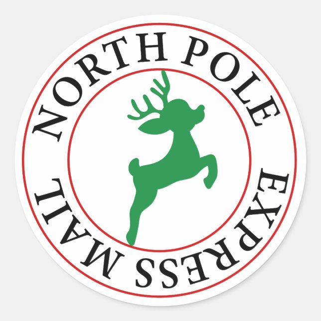North Pole Express Mail Rentier Runder Aufkleber (Vorderseite)