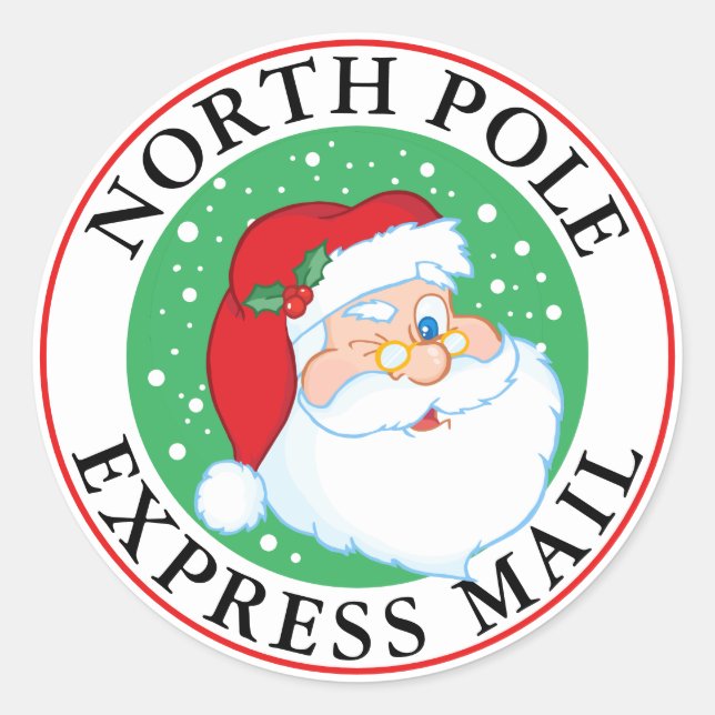North Pole Express Mail Weihnachten Runder Aufkleber (Vorderseite)