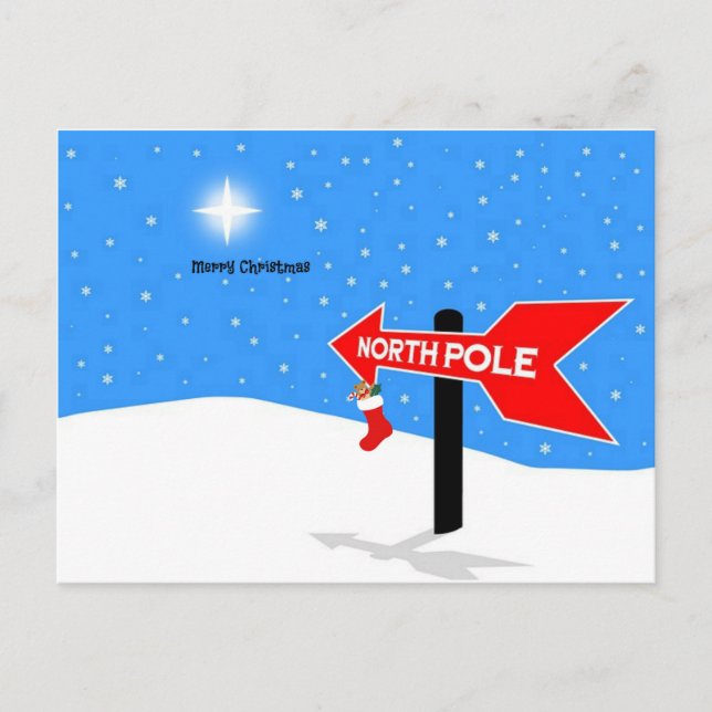 North Pole Frohe Weihnachten Postkarte (Vorderseite)