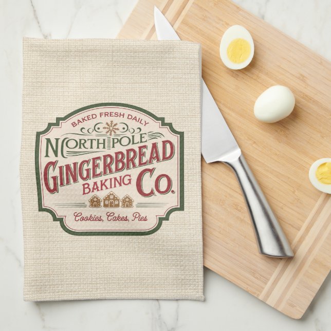 North Pole Gingerbrot Backend Weihnachten Geschirrtuch (Viertel Falte)