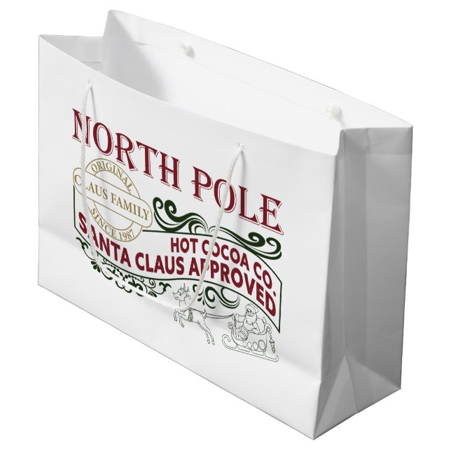 North Pole Hot Kakao Wortart Party Große Geschenktüte (Vorderseite Schrägansicht)