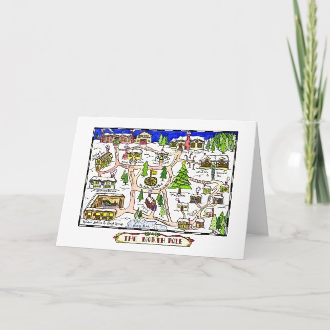 North Pole Map Weihnachtskarte Feiertagskarte (Vorderseite)