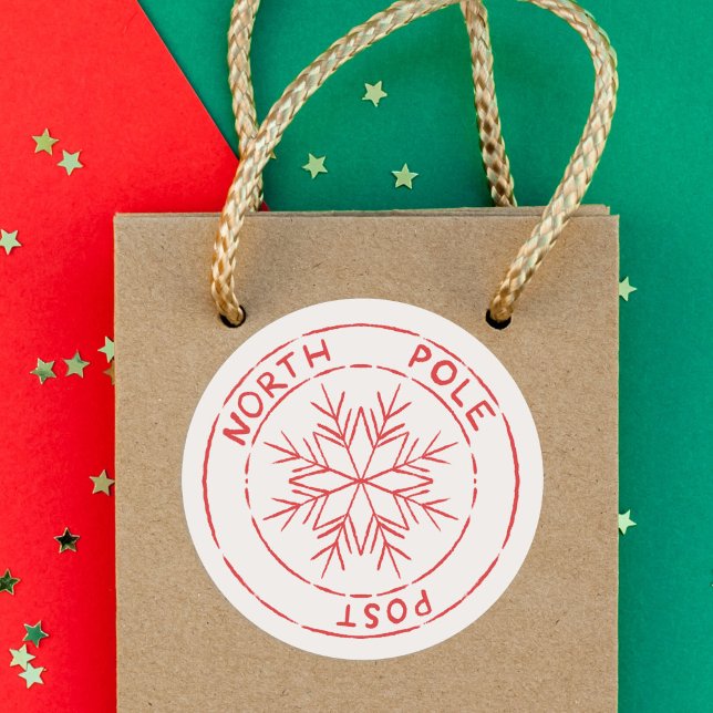 North Pole Post Briefmarken Snowflake Weihnachten Runder Aufkleber (North Pole Post Stamp Christmas Classic Round Sticker)