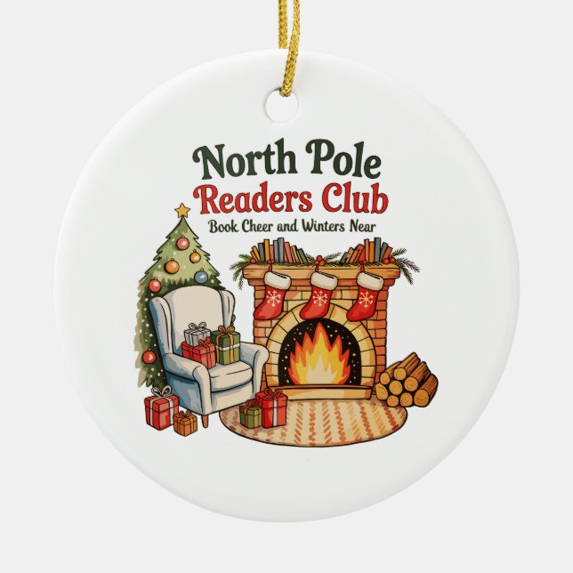 North Pole Readers Club Weihnachtsbücher Xmas Love Keramik Ornament (Vorne)