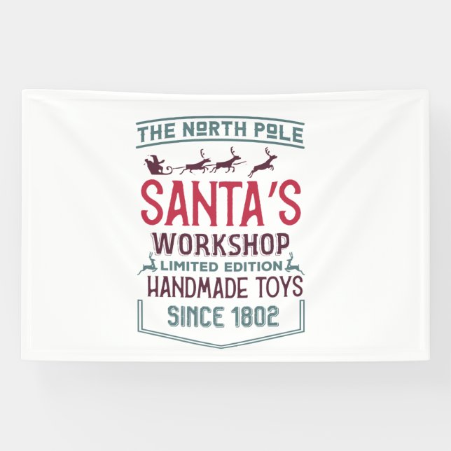 North Pole Santa's Workshop Weihnachten Banner (Horizontal)