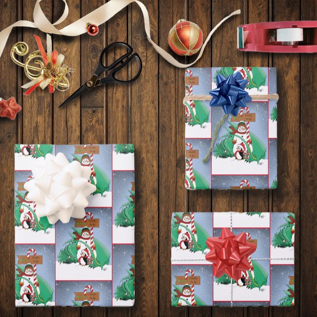 North Pole Snowman Dragon Penguin Weihnachten Geschenkpapier Set (Von Creator hochgeladen)