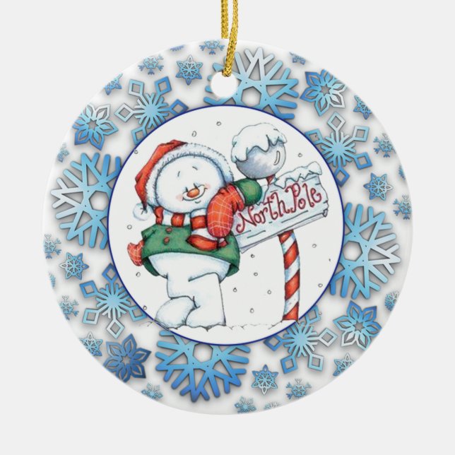 North Pole Snowman Keramik Ornament (Vorne)