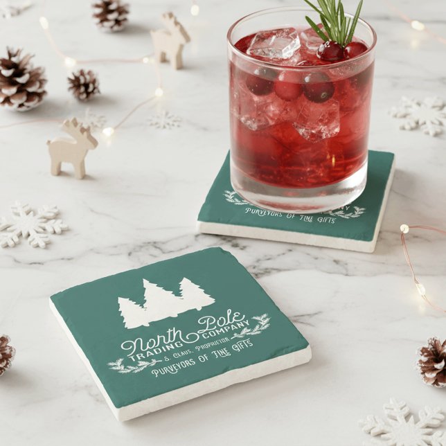North Pole Trading Company Weihnachtstypografie Steinuntersetzer (Von Creator hochgeladen)