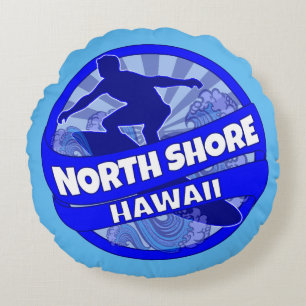 North Shore Hawaii bleu surfer logo rond coussin