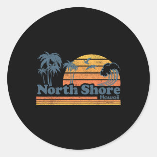 North Shore Oahu Hawaii Vintage Strand Surfen Retr Runder Aufkleber