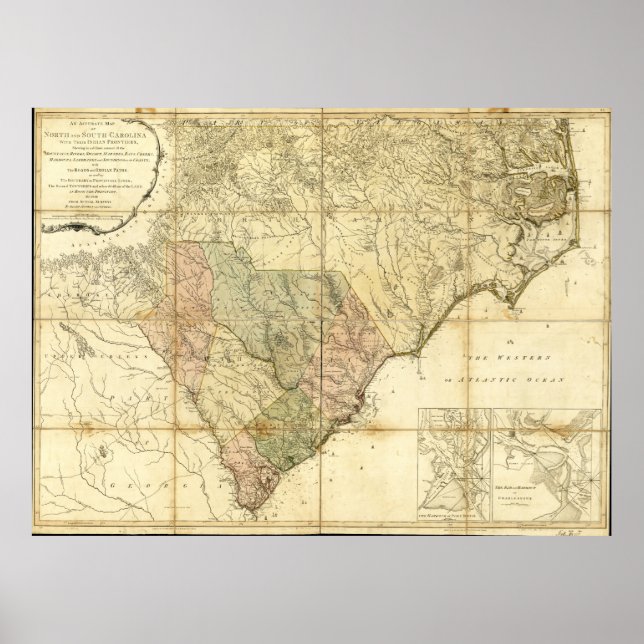 North & South Carolina Map (1775) Poster (Vorne)