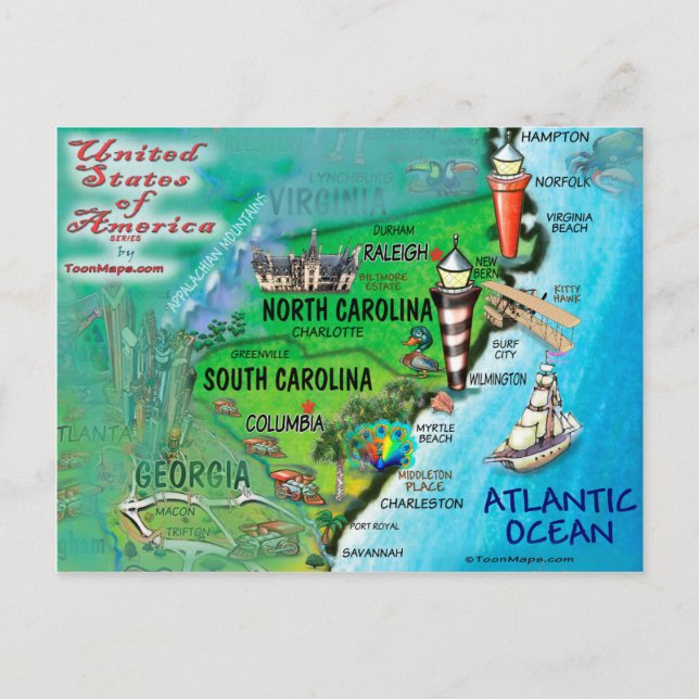 North South Carolina USA Card Postkarte (Vorderseite)