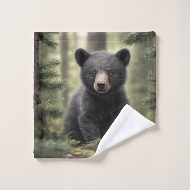 North Woods Little Black Bar Cub Handtuch Badhandtuch Set (Waschlappen)
