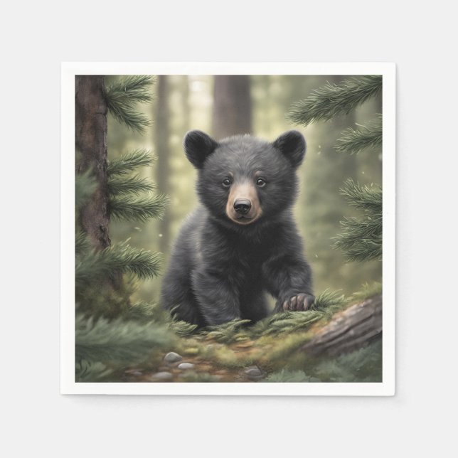 North Woods Little Black Bar Cub Paper Napkin Serviette (Vorderseite)
