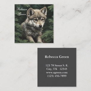 North Woods Wolf Cub Business Card Quadratische Visitenkarte