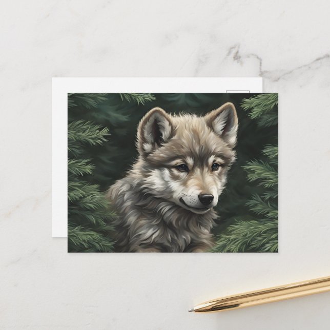 North Woods Wolf Cub Postcard Postkarte (Vorderseite/Rückseite Beispiel)